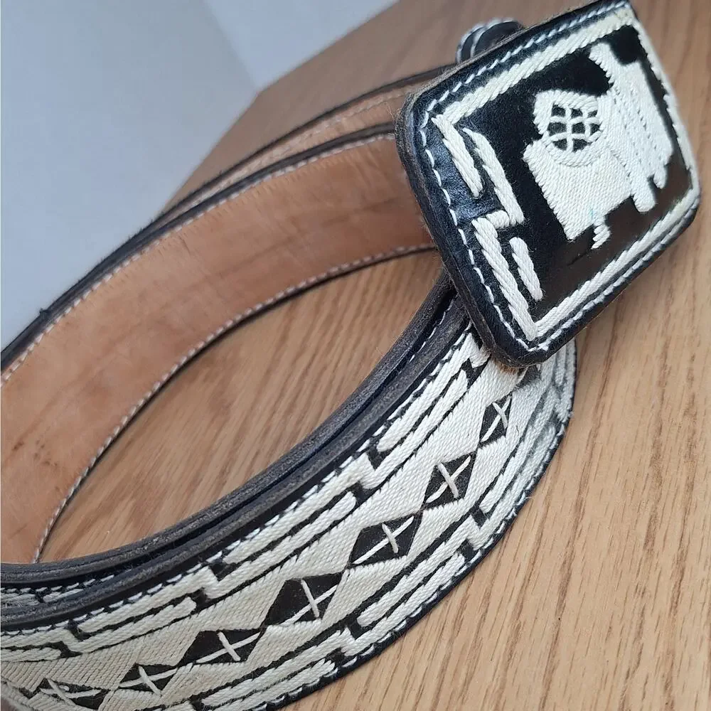 Authentic Handmade Mexican Cinto Piteado Belt Leather Rooster Gallo EUC Size 40